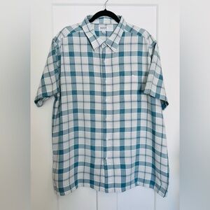 Haggar Cool Tec Blue and White Checkered Short Sleeve Button-Down Shirt Size XXL